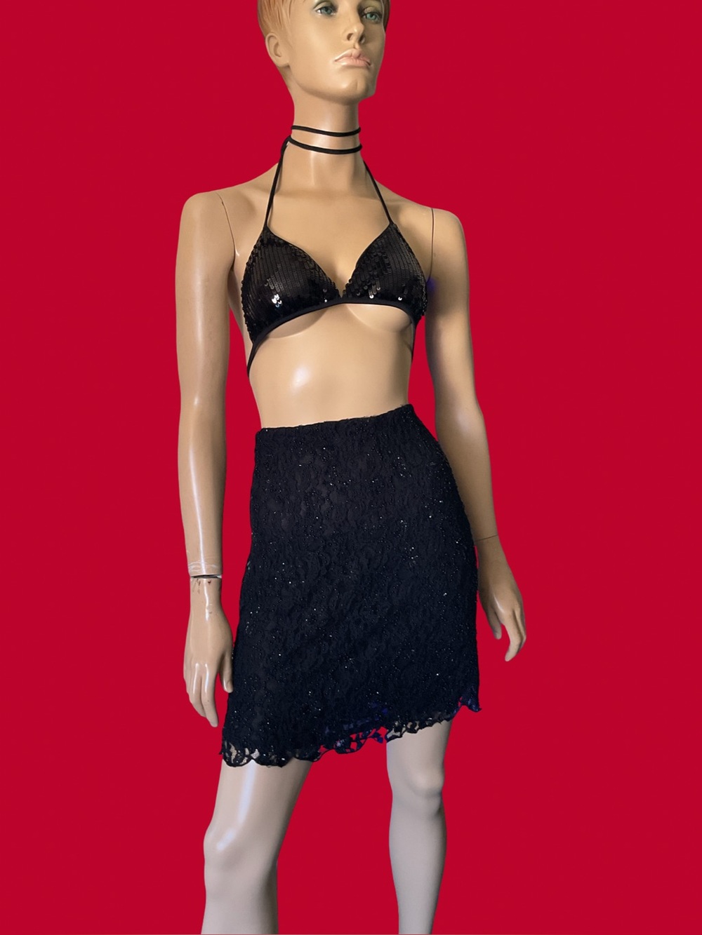 VINTAGE INC BEADED LACE BLACK SKIRT SIZE 10